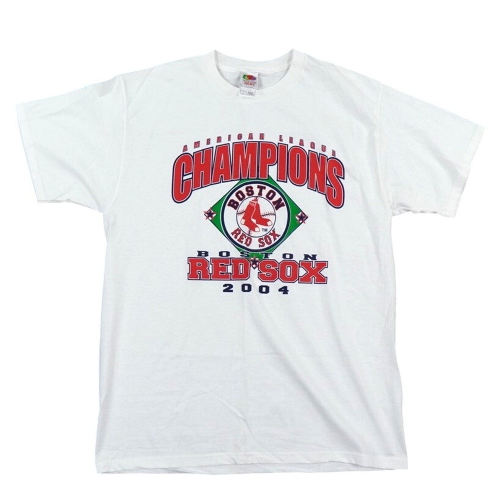 VTG‎ Boston Red Sox AL Champions 2004 Shirt Fruit Loom T-Shirt Mens L White MLB